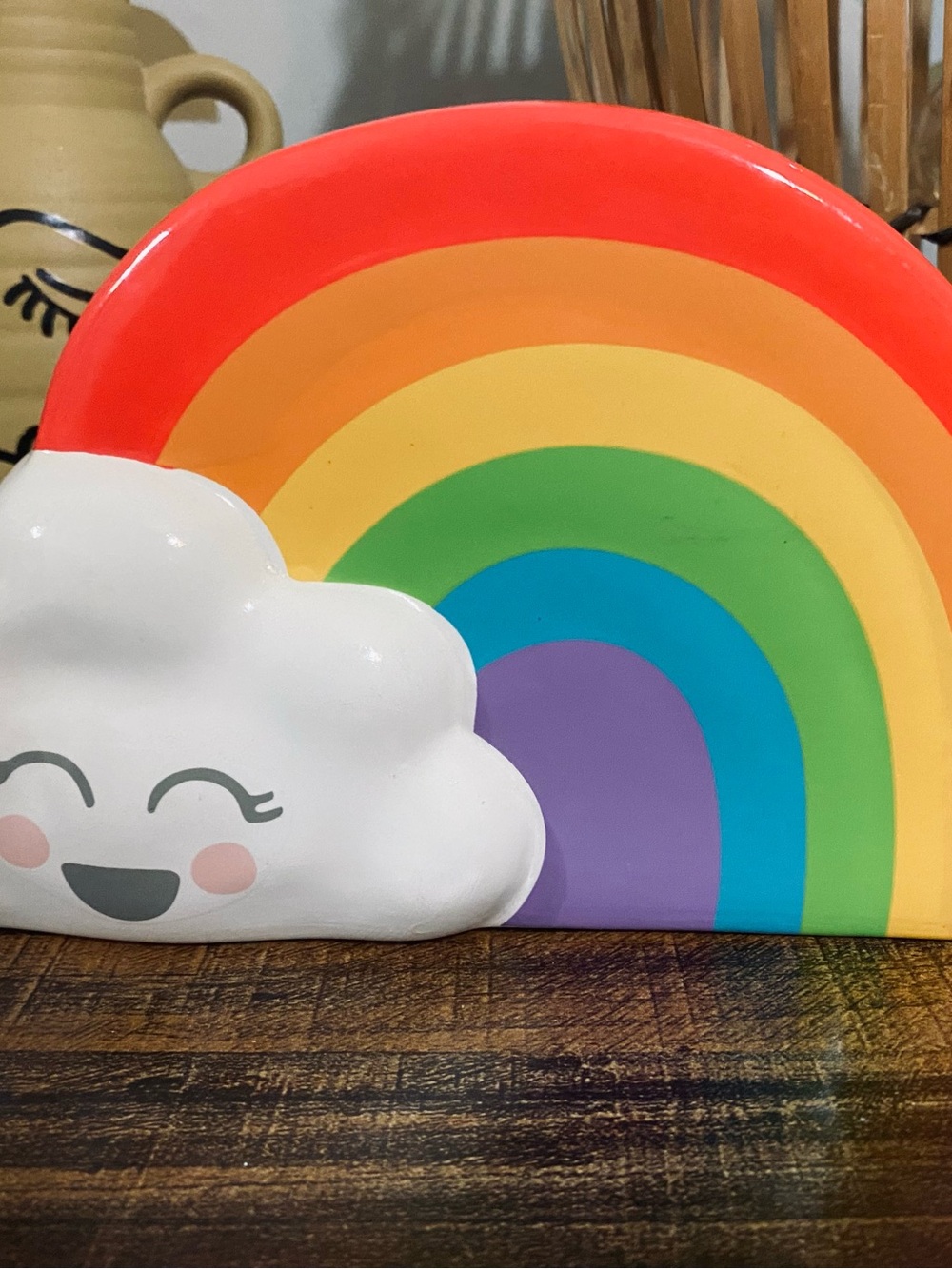 Smiling Rainbow Ceramic Piggy Bank - Colorful Rainbow Decor
